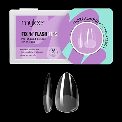 Afbeelding van Mylee Fix &amp; Flash Soft Gel Tips [Kort Amandel] Full Cover Nagel Tips, Gelnagel Extensions, Flexibel Resistent, 12 Verschillende Maten, 552 Stuks, Passen Op Alle Nagels