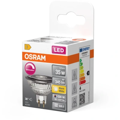 Afbeelding van OSRAM LED Spot Reflector Superstar MR16 35 dimbaar, 2700 K warm wit, 3,4 W, GU5.3, 36, 345 lm, 25.000 h, laagspanning, voor spots, vitrines