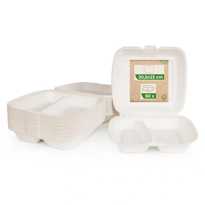 Afbeelding van Love Nature Ecologische menubox 2 delen 50 stuks wegwerpservies suikerriet wegwerp Take Away verpakking To Go eten