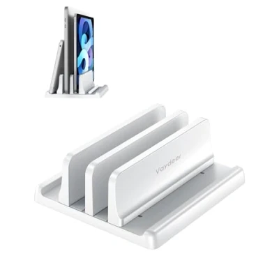 Afbeelding van Vaydeer Verticale laptopstandaard voor desktop, dubbele plastic laptopsleuven, 4 in 1 design, verstelbare compatibel met MacBook,