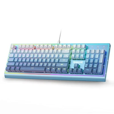 Afbeelding van Redragon K654 RGB gamingtoetsenbord, 104 toetsen bekabeld mechanisch toetsenbord met verzwaarde aluminium frame, geactualiseerde hot swap schakelaar, rode schakelaars, kleurverloop in blauw