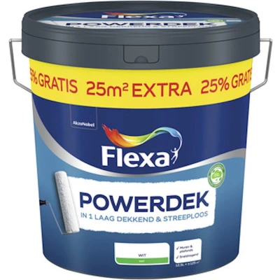 Afbeelding van Flexa Muurverf Powerdek Muren &amp; Plafonds Wit 10l + 25%