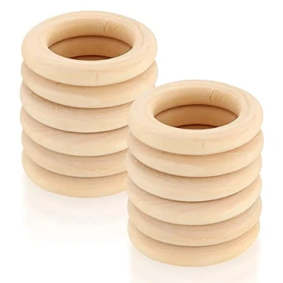 Afbeelding van 12 stuks houten ringen om te knutselen, natuurlijke ringen, macramé voor doe het zelf sieraden, macramé, armband, hanger, hangende decoratie, 80 mm