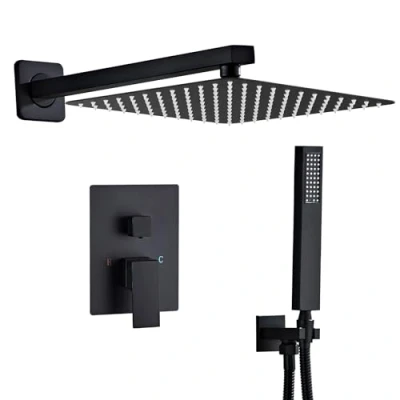 Afbeelding van SaniteModar Inbouw douchearmatuurset, zwart, inbouw, met 25 x cm regendouche, inbouwset, complete set handdouche