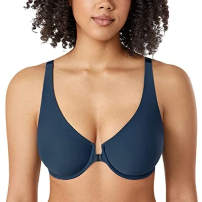 Afbeelding van DELIMIRA Vrouwen Front Sluiting Bras Naadloze Plus Size Plunge Onderdraad Ongevoerd Comfortabele BH, Sargasso, 75C