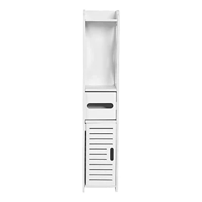 Afbeelding van Toiletpapierhouder, badkamerkast, kast met zuil van PP, badkamerkast op standaard, voor badkamer en bijkeuken, 20 x 80 cm (wit)