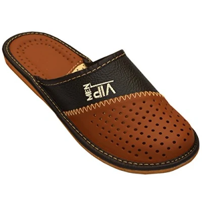 Afbeelding van Heren Sloffen Slippers Pantoffels Bruin Leder Echt Leer VIP 40 46 EU (41, Bruin)