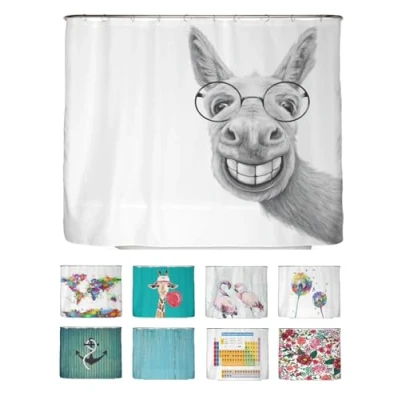 Afbeelding van arteneur® Ezel antischimmel douchegordijn 240 x 200 gerecycled met Öko Tex Standard 100 verzwaarde zoom, ondoorzichtig, waterdicht, wasbaar, 16 ringen &amp; e book