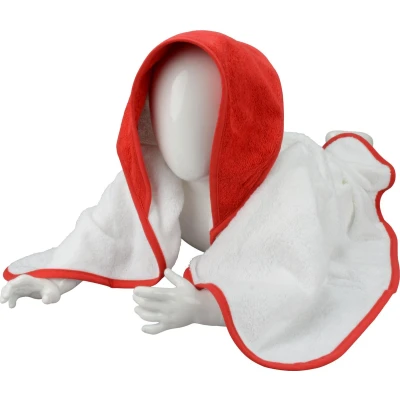 Afbeelding van ARTG® Babiezz Babycape Baby Badcape Kraamkado 75 x cm Wit / Rood Capuchon en Rand 100% Katoen WHITE FIRE RED