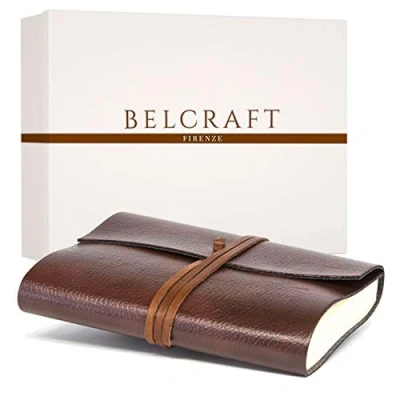 Afbeelding van Tivoli Notitieboek, middelgroot, van gerecycled leer, handgemaakt in klassieke Italiaanse stijl, inclusief geschenkdoos, dagboek A5, lederen boek (15x21 cm) bruin