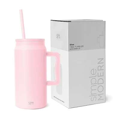 Afbeelding van Simple Modern 5 oz mok beker met handvat en rietje deksel Herbruikbare geïsoleerde roestvrijstalen grote reiskruik waterfles Cadeaus voor vrouwen mannen hem haar Trek collectie 55 Blush
