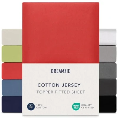 Afbeelding van Dreamzie Hoeslaken Dekmatras 90x200 cm 100x200 cm, 100% Katoen Jersey, Hoogte Tot 15 Hypoallergeen, Oeko Tex, Rood