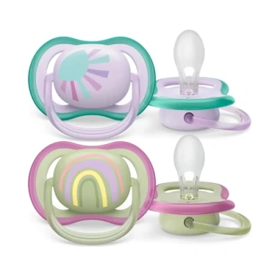 Afbeelding van Avent Ultra Air 2 Orthodontische Silicone Fopspenen met Ontwerp 0 6 Maanden (Modellen : Soleil en Arc Ciel Bleu)