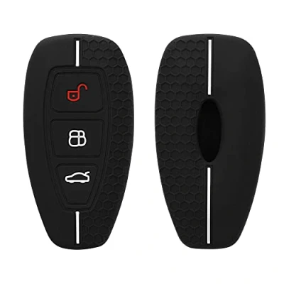 Afbeelding van kwmobile autosleutel hoesje geschikt voor Ford 3 knops Keyless Go hoes Siliconen behuizing Auto sleutel case met honingraat Sleuteletui in zwart / grijs