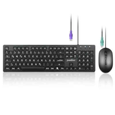Afbeelding van Perixx PERIDUO 117P, bekabelde standaard PS2 toetsenbord muisset Duitse QWERTZ lay out set met 3 knops optische muis 1,8 m kabel zwart