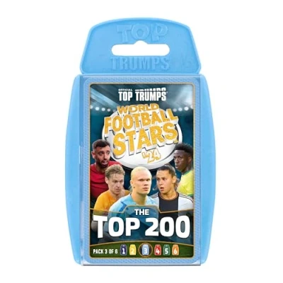 Afbeelding van Top Trumps World Football Stars 200 Card Game Pack 3, Speel met Haaland, Benzema, Otamendi en Navas, educatief cadeau voor kinderen vanaf 6 jaar