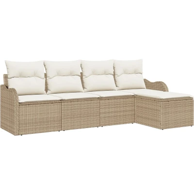 Afbeelding van vidaXL 5 delige Tuin Sofa Set met Kussens Beige Poly Rattan