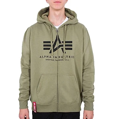 Afbeelding van Alpha Industries Basic Hoody Sweater met rits, Heren, Maat: Large, Olive