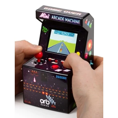 Afbeelding van Mini arcademachine, 240 ingebouwde games, 8 bit retro arcadegames, 2,5 inch kleurenscherm, weg joystick, 2 knoppen, volumeregeling, perfect cadeau ThumbsUp!