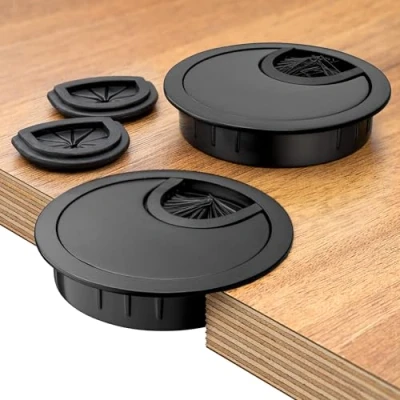 Afbeelding van BRUCE.® Premium bureau Kabeldoorvoer [2 Stuks, Zwart] van metaal Voor ø 60 mm incl. 2 x rubber tules meer orde op het de werkplek