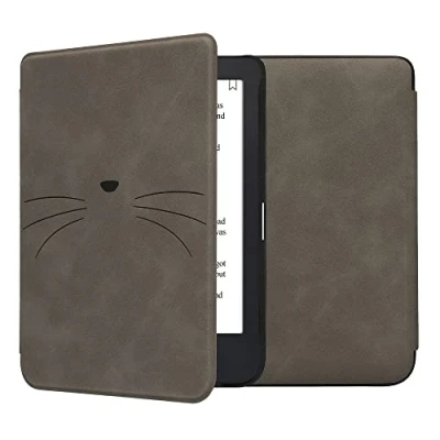 Afbeelding van kwmobile e reader hoesje compatibel met Kobo Clara 2E Kunstleren ereader cover stand Kat Miauw in grijs