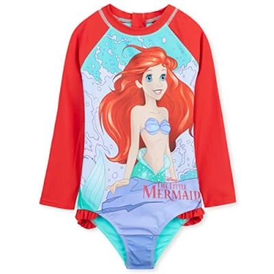 Afbeelding van Disney Badpak voor meisjes, zwempak met lange mouwen en ritssluiting, cadeaus rood Arielle, 7 8 Jaar
