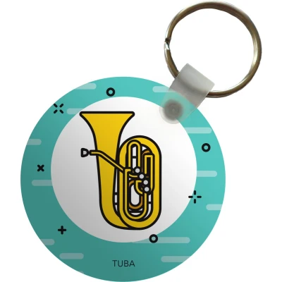 Afbeelding van Sleutelhanger een pictogram illustratie van gele tuba Plastic Rond Uitdeelcadeautjes