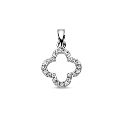 Afbeelding van zilver gerhodineerd hanger zirkonia klavertje 20 mm 1339243