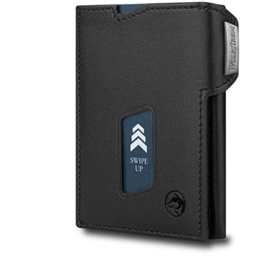 Afbeelding van Wolfstrøm Ludvig Slim Wallet met muntvak, 7 + 1 kaarten, mini portemonnee voor heren, klein, RFID blokkering, kleine dames en credit card houder, (00)