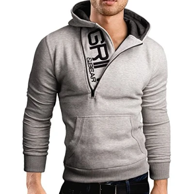 Afbeelding van Grin&amp;Bear Slim fit halfzip hoodie GEC401, gemengd grijs, L