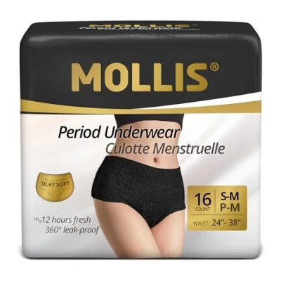 Afbeelding van MOLLIS Wegwerp menstruatieondergoed voor dames Postpartum slip Ondergoed bij zware menstruatie Lekvrij en comfortabel Zwart Maat S/M 16 Stuks
