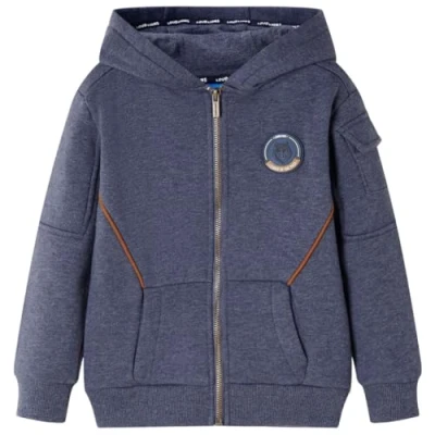 Afbeelding van Kindervest met capuchon en rits 104 gemleerd donkerblauw