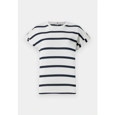 Afbeelding van Tommy Hilfiger GOLD Button TEE Tshirt print, Dames, Maat: XXS, Ivory/dark night navy