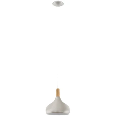 Afbeelding van EGLO Sabinar hanglamp, pendellamp van staal en hout, plafondlamp hangend in geborsteld zilver, bruin, E27 fitting, Ø 28 cm, FSC gecertificeerd