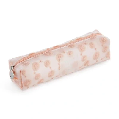 Afbeelding van Miquelrius Ovaal pennenetui met geborduurde bloemen, 1 vak, afmetingen 200 x 45 mm, materiaal: polyester, ritssluiting, metalen handgreep, roze, Pennenetui,