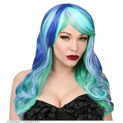 Afbeelding van Widmann Leia Cosplay Zeemeermin Zout Water Pruik Blauw Carnavalskleding Verkleedkleding