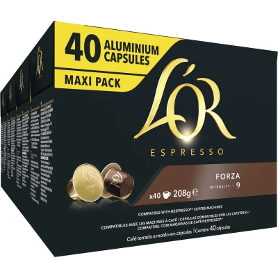 Afbeelding van L&#039;OR Espresso Forza Koffiecups Intensiteit 9/12 4 x 40 capsules