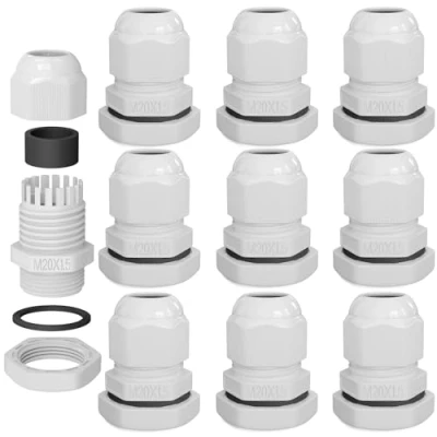 Afbeelding van hb digital Kabelschroefverbinding M20 voor 6 12 mm kabeldiameter IP68, stof en waterdicht, met rubberen afdichting, tegenmoer, klemlamellen, stopbus, isolatie, kabelinvoer, elektrische installatie,