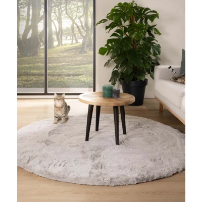 Afbeelding van Rond Hoogpolig Vloerkleed Comfy Plus Lichtgrijs 80 Cm
