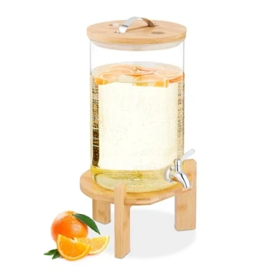 Afbeelding van Relaxdays drankdispenser 8 l bamboe houder thermometer warme en koude dranken