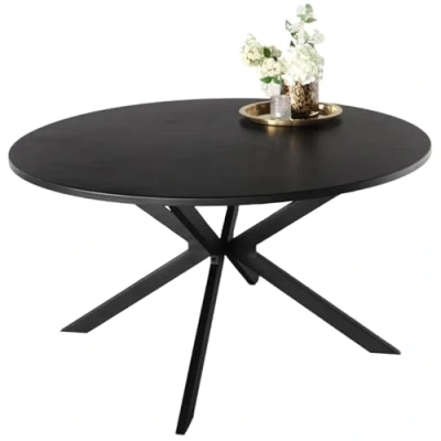 Afbeelding van Eettafel rond visgraat Ozzy zwart 140cm ronde tafel