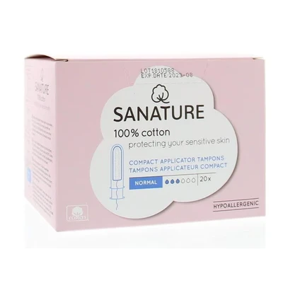 Afbeelding van Sanature Tampons normaal compact applicator 20 stuks