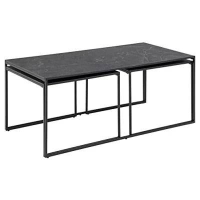 Afbeelding van Infana salontafel Set met 3 stuks. zwart marmerprint, zwart.