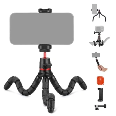 Afbeelding van NEEWER Basic statief voor iPhone met afstandsbediening/actiecamera adapter/telefoonhouder, mini flexibele cameratelefoonstatief, compatibel GoPro Samsung DSLR camera, webcam vlog,