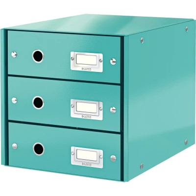Afbeelding van Leitz Wow Click &amp; Store Ladekast Met 3 Laden 81% Gerecycled Karton Voor A4 Formaten Ruimtebesparende Opberger IJsblauw