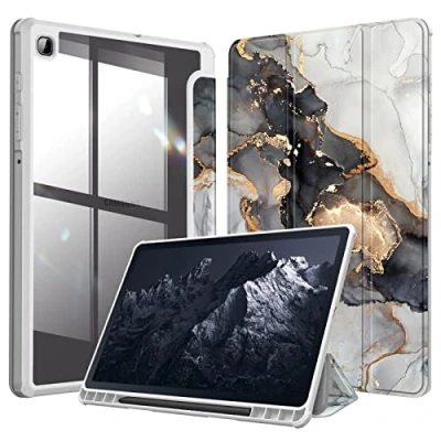 Afbeelding van Fintie Hoes voor Samsung Galaxy Tab S6 Lite 10.4 2020 met S pennenhouder Transparant Harde Schaal Achterkant Beschermhoes Zachte TPU Rand Bumper SM P610/P615, (Z Marmer Zwart/Goud)