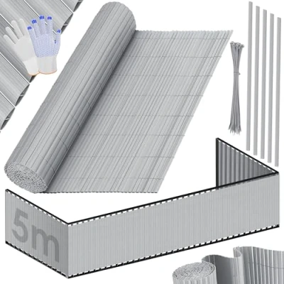 Afbeelding van KESSER® Pvc inkijkbeschermingsmat, inkijkbescherming, balkonbekleding, windbescherming, weerbestendig, versterkte lamellen, voor tuin, balkon, terras, outdoor, balkonomranding, met kabelbinders, lichtgrijs, 90 x 500 cm