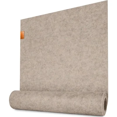 Afbeelding van Miqio Design tafelloper, vilt, beige, 150 x 40 cm, afwasbaar, duurzame Oekotex viltstof, echt leer, Scandinavische vilten loper
