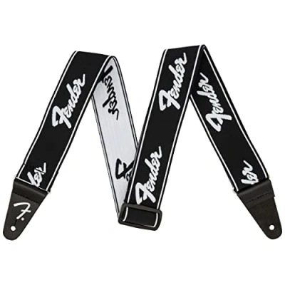 Afbeelding van Fender WeighLess Running Logo gitaarband, 2 inch, zwart/wit