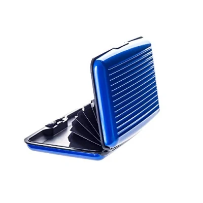 Afbeelding van Creditcardhouder van Aluminium Portemonnee Dames Heren Blokkeert RFID en NFC Stralen dus Geen Gegevensdiefstal Voor Creditcards, Identiteitskaarten Kaartenetui Pasjeshouder Blauw